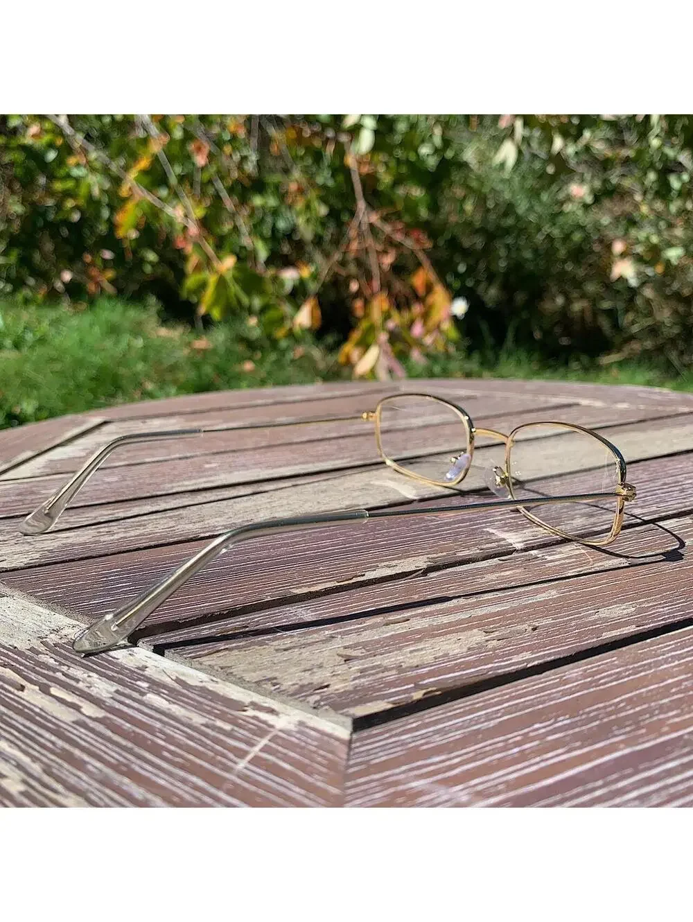 Vintage 2000s style unique Slim Gold Trim Clear Lenses Glasses. Glasses are